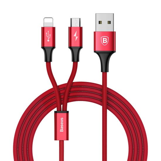 BASEUS Rapid 2v1 nabíjecí kabel pro microUSB, Lightning 3 A/1,2 m, červená CAML-SU09