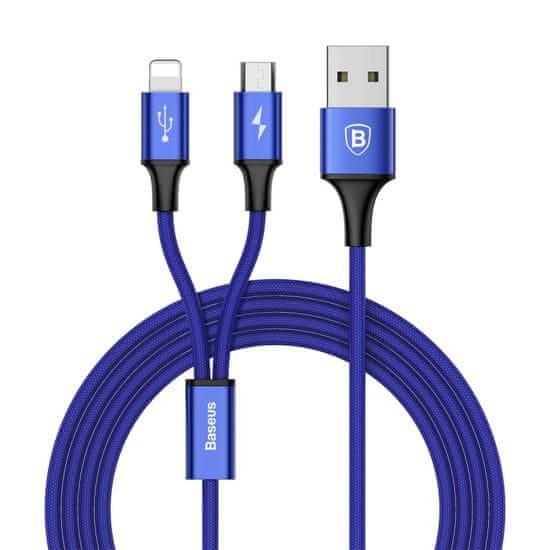 BASEUS Rapid 2v1 nabíjecí kabel pro microUSB, Lightning 3 A/1,2 m, tmavě modrá CAML-SU13