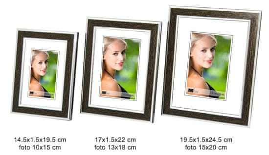 DUE ESSE Set 3 ks fotorámečků dekor tmavé dřevo, 10x15/ 13x18/ 15x20 cm