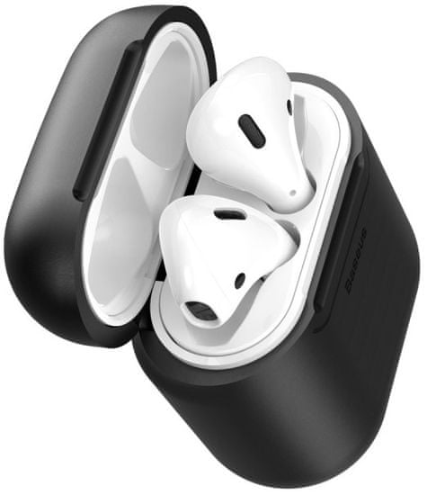 BASEUS Bezdrátové silikonové nabíjecí pouzdro pro sluchátka Apple AirPods WIAPPOD-01, černé - použité