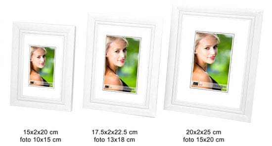 DUE ESSE Set 3 ks fotorámečků, bílé, 10x15/ 13x18/ 15x20 cm