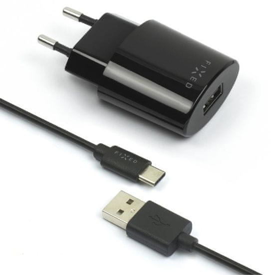 FIXED Síťová nabíječka s odnímatelným USB-C kabelem, 2,4 A, černá, FIXC-UC-BK