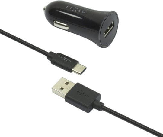 FIXED Autonabíječka s odnímatelným USB-C kabelem, 2,4A, černá FIXCC-UC-BK
