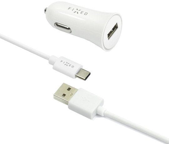 FIXED Autonabíječka s odnímatelným USB-C kabelem, 2,4A, bílá FIXCC-UC-WH