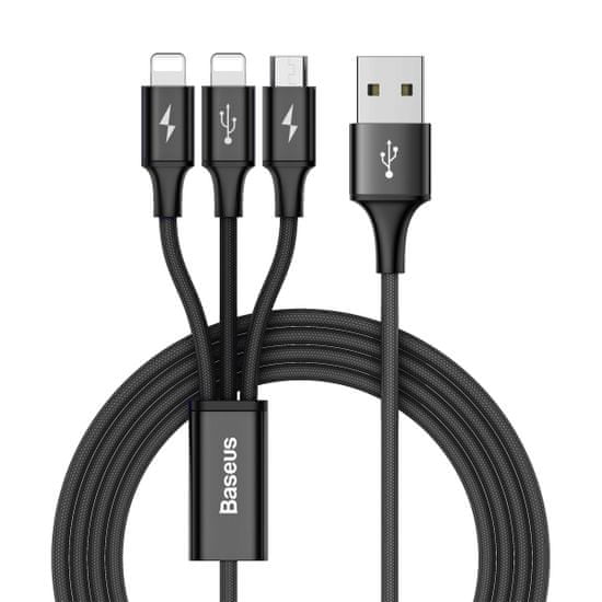BASEUS Rapid 3v1 nabíjecí kabel pro Micro USB, Lightning (2×) 3A/1,2m černá CAMLL-SU01