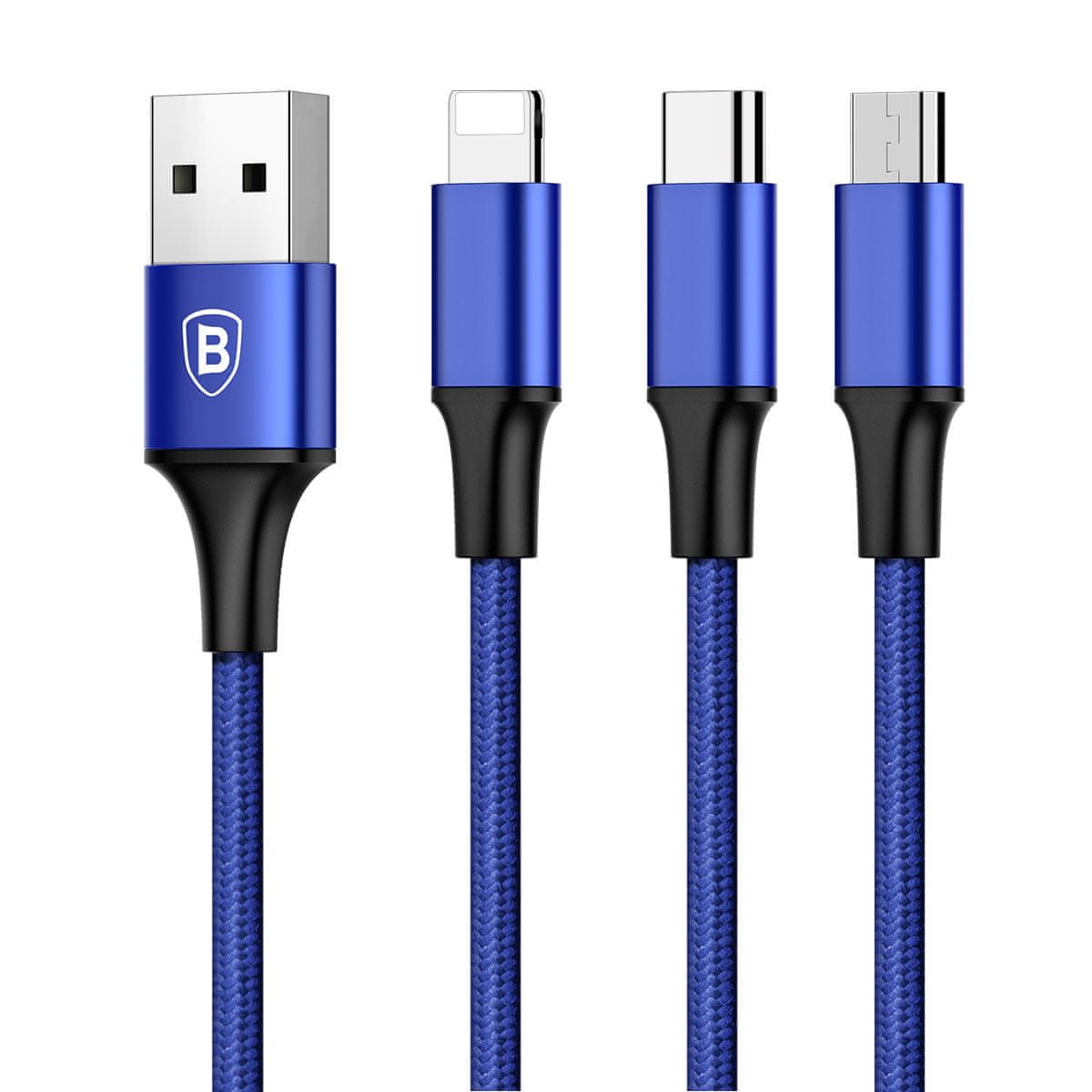  Baseus Rapid 3v1 nabíjecí kabel pro Micro USB, Lightning, Type-C 3A/1.2m, tmavě modrá CAMLT-SU13 nabíjecí kabel
