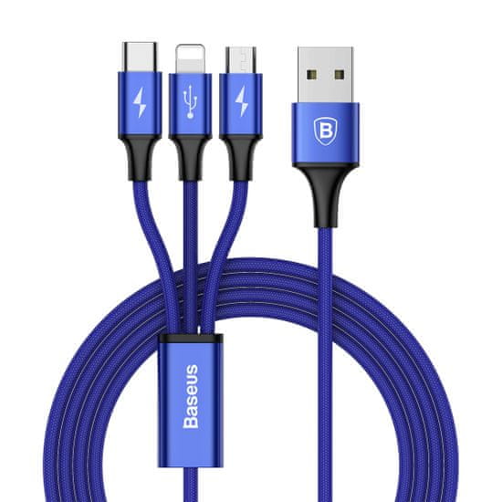 BASEUS Rapid 3v1 nabíjecí kabel pro Micro USB, Lightning, Type-C 3A/1.2m, tmavě modrá CAMLT-SU13
