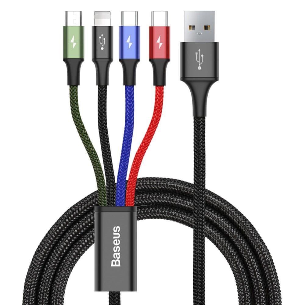 BASEUS Fast 4v1 kabel pro Lightning, Type-C (2×), Micro USB 3,5 A / 1,2 m CA1T4-B01, černá