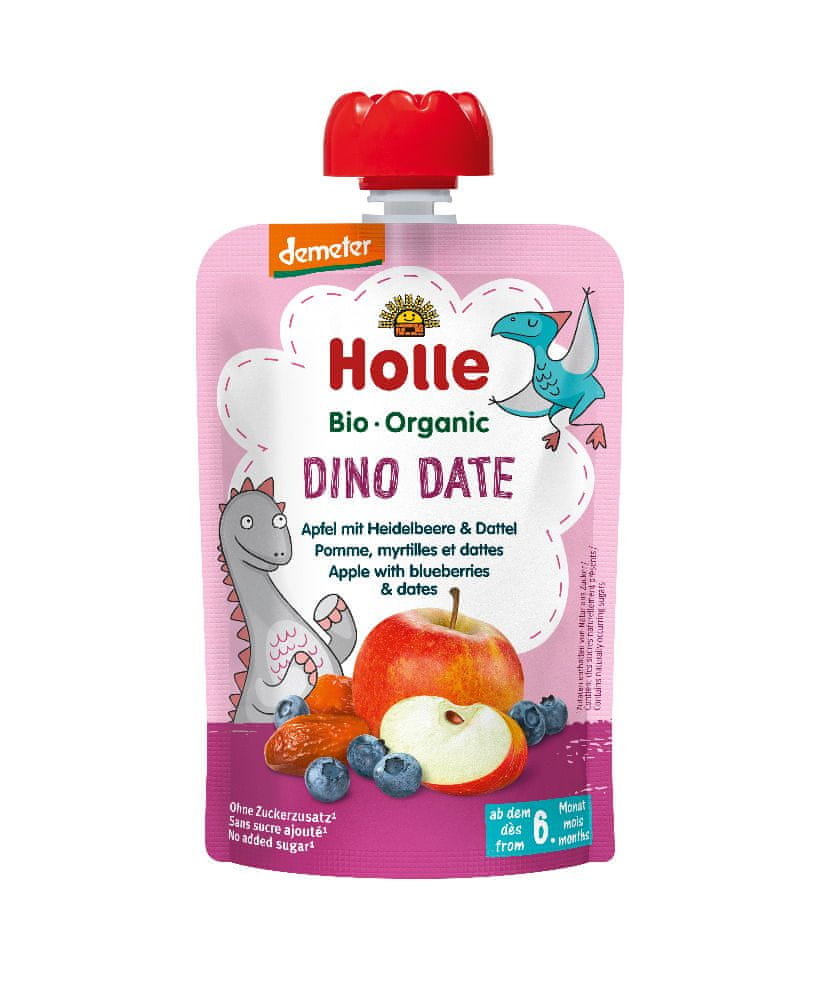 Holle Bio Dino Date 100% ovocné pyré jablko, borůvka, datle 6 x 100g
