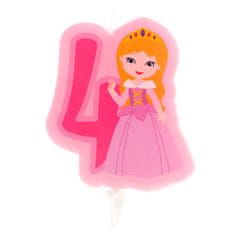 Dekora Svíčka na dort číslice čtyři princezna 7cm 
