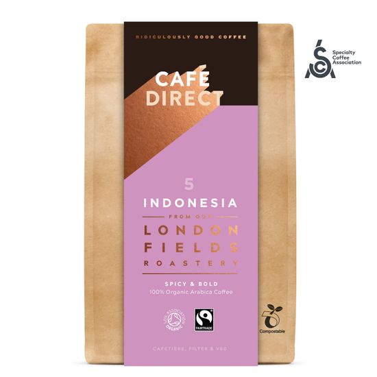Cafédirect BIO mletá káva Indonesia SCA 83,5 s tóny cedrového dřeva a červeného ovoce 200 g