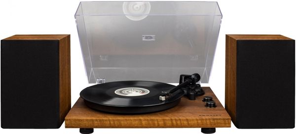 stylový klasický gramofon crosley c62 2 rychlosti otáček 33 45 bluetooth technologie streamování hudby ocelový talíř hliníkové raménko magnetická přenoska externí reproduktory