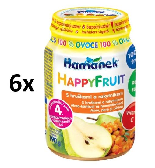 Hamánek HAPPYFRUIT 100% ovoce s hruškami a rakytníkem 6x190g