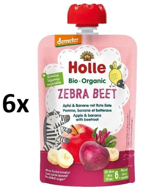 Holle Bio Zebra Beet 100% pyré jablko, banán, červená řepa 6 x 100g