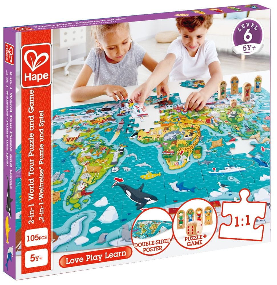 Levně Hape Dětské puzzle - Mapa světa 2 v 1