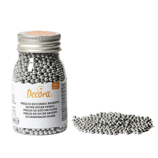 Decora Cukrové zdobení perličky 4mm stříbrné 100g