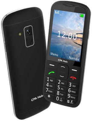 CPA Halo 18 Senior, mobil pro seniory, velká tlačítka, SOS tlačítko, fotokontakty, nabíjecí stojánek, velký displej, velká písmena