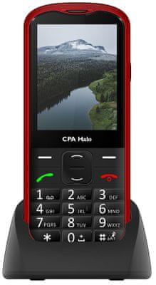 CPA Halo 18 Senior, mobil pro seniory, nabíjecí stojánek, velký displej, čitelné velké písmo, velká oddělen tlačítka, SOS tlačátko