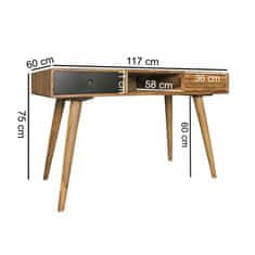 Bruxxi Psací stůl se zásuvkami Repa, 120 cm, masiv Sheesham, černá