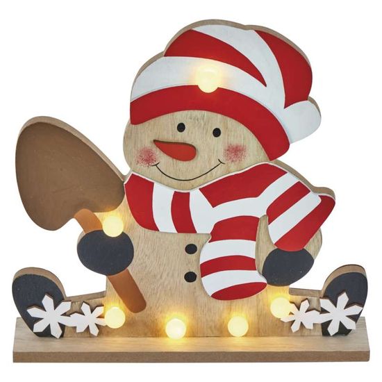 Emos LED vánoční sněhulák dřevěný, 25cm, 2× AA, teplá bílá, časovač