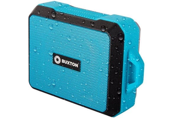 Bluetooth 4.2 reproduktor repráček voděodolný buxton bbs 100 výkon 5 W dosah 10 m 400mah baterie výdrž 5 h ipx6 ochrana nabíjecí kabel v balení karabina