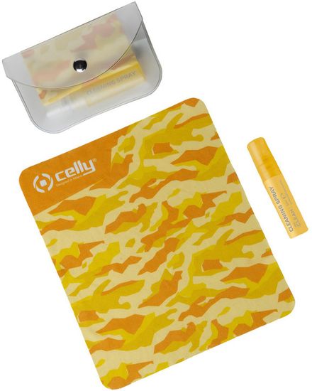 Celly Kapesní čistící set na displeje s pouzdrem Clean Kit Pochette 5 ml, žlutá, CLEANKITPOCH5YL