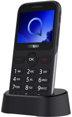 Alcatel 2019G, mobil pro seniory, nabíjecí stojánek, velká výdrž baterie
