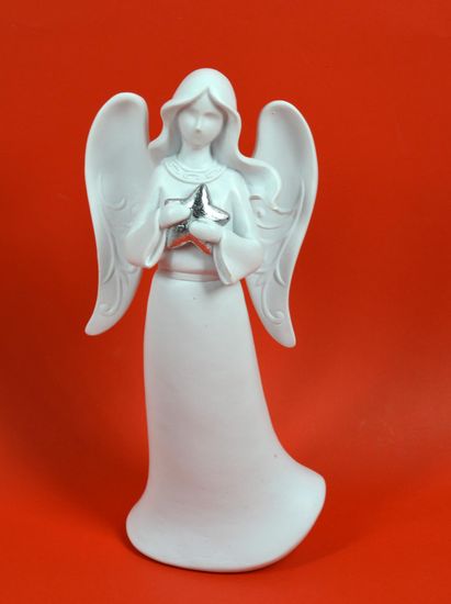 DUE ESSE Vánoční dekorace anděl se stříbrnou hvězdou 25 cm