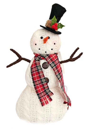 Sifcon Vánoční dekorace TARTAN sněhulák s kloboukem, pletené, 14 × 12 × 33 cm