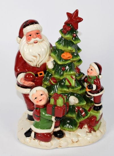 DUE ESSE Svítící a hrající Santa s dětmi u stromku 28 cm