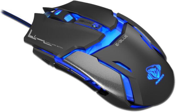 Herní myš E-Blue Auroza Type IM kabelová optická volitelná citlivost rychlost 6 tlačítek podsvícení pro praváky pro leváky