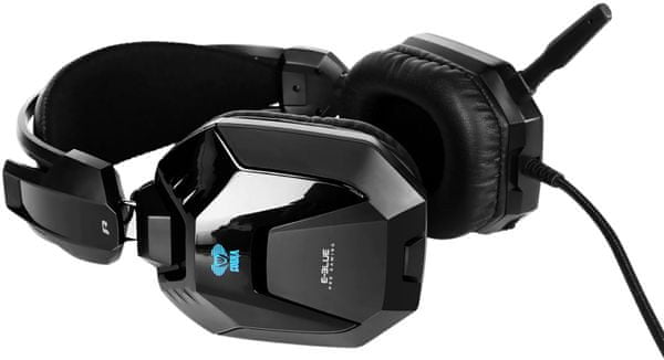 herní sluchátka e-blue cobra h 948 kabelová 2,3m kabel s ovládáním hlasitosti mikrofon pro handsfree izolace od hluku extra měkká čelenka a koženkové náušníky hluboké basy 40mm neodymové měniče