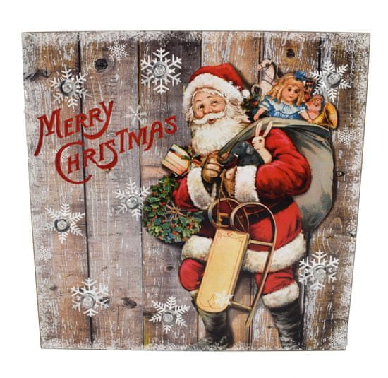 DUE ESSE Vánoční svítící obraz Santa s dárky 32 x 36 cm