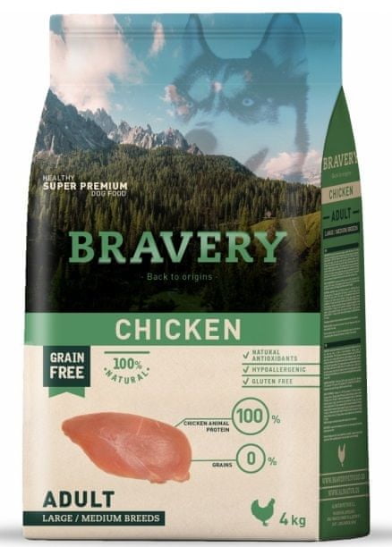Bravery Dog ADULT Large / Medium Grain Free chicken 4 kg