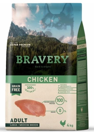 Bravery Dog ADULT Large / Medium Grain Free chicken 4 kg