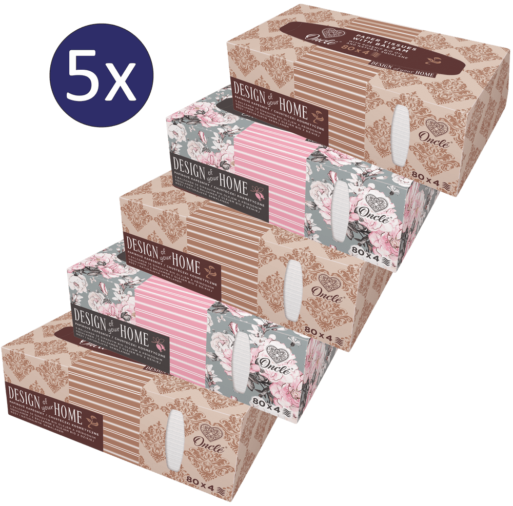 Levně Onclé Papírové kapesníky BOX – 5x 80ks – 4vrstvé – se šípkovým olejem a přírodním squalanem
