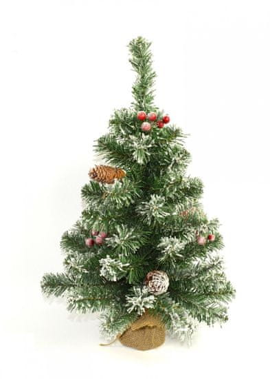 DUE ESSE Vánoční dekorace zasněžený stromek 60 cm v jutě, bobule a šišky