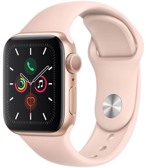 Apple Watch Series 5 GPS, 40mm Gold Aluminium Case with Pink Sand Sport Band (MWV72HC/A)
