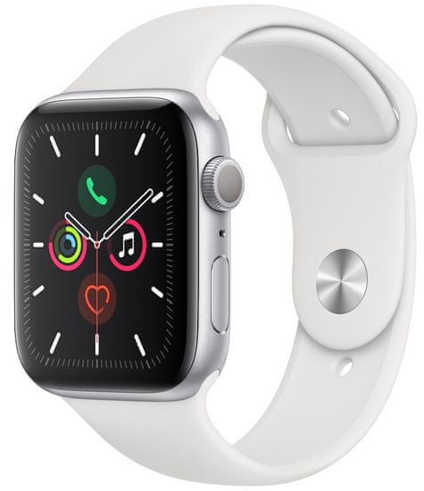 Apple Watch Series 5 GPS, 44mm Silver Aluminium Case with White Sport Band (MWVD2HC/A)