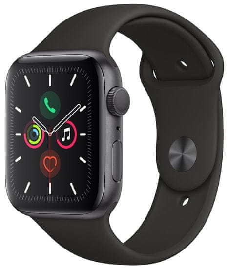 Apple Watch Series 5 GPS, 44mm Space Grey Aluminium Case with Black Sport Band (MWVF2HC/A)