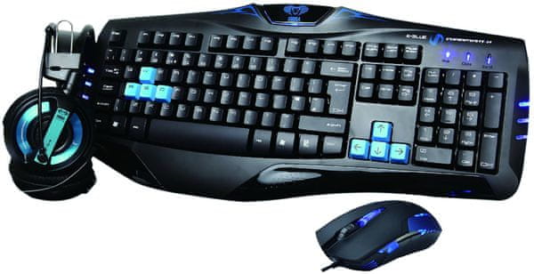 Herní set klávesnice myš sluchátka E-Blue Set Cobra, černá/modrá, US (EKM800BLCZ-IU) led podsvícení 3,5mm jack