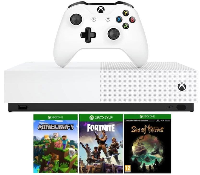 Levně Microsoft Xbox One S All-Digital - 1TB + Minecraft + Fortnite + Sea of Thieves (NJP-00059)