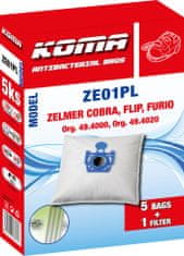 KOMA ZE01PL - Sáčky do vysavače Zelmer Cobra, Flip, Furio s plastovým čelem, textilní, 5ks
