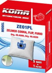 KOMA ZE01PL - Sada 25 ks sáčků s plastovým čelem do vysavačů Zelmer Cobra, Flip, Furio
