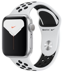 Chytré hodinky Apple Watch Nike Series 5, bežecká aplikácia Nike Run Club, pre behanie EKG sledovanie tepu srdcová činnosť monitorovanie aktivity notifikácia online platby Apple Pay tréningové programy prehrávanie hudby notifikácia volania