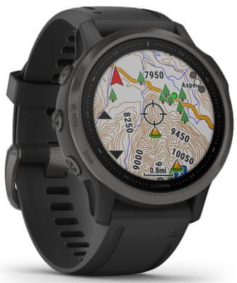 Chytré hodinky Garmin fénix 6S Sapphire, zobrazení mapy na displeji, GPS, Glonass, Galilelo