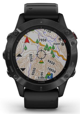 Chytré hodinky Garmin fénix 6 PRO, zobrazení mapy na displeji, GPS, Glonass, Galilelo