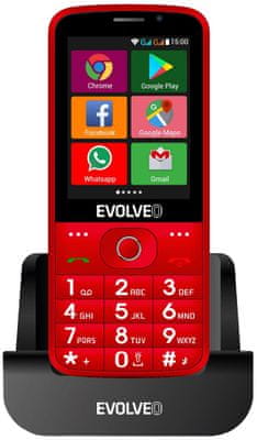 Evolveo EasyPhone AD, Dual SIM, tlačítkový telefon, dotykový displej, Android, Wi-Fi, 3G, Bluetooth, velká výdrž baterie, SOS tlačítko, nabíjecí stojánek, FM rádio