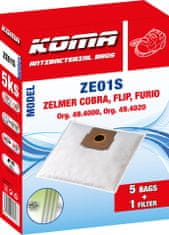 KOMA ZE01S - Sáčky do vysavače Zelmer Cobra, Flip, Furio textilní, 5ks