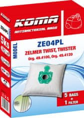 KOMA ZE04PL - Sáčky do vysavače Zelmer Twist, Twister s plastovým čelem, textilní, 5ks